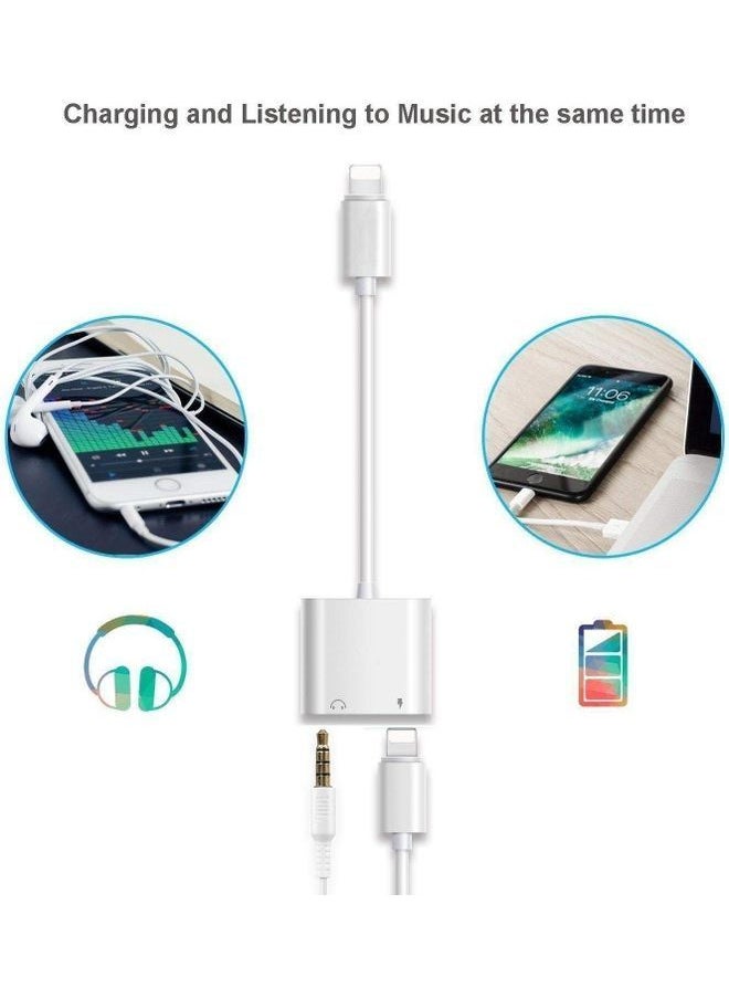 NIBEMINENT - Dual Adapter from Lightning Port to 3.5mm Headphone (Aux) White - Image 1