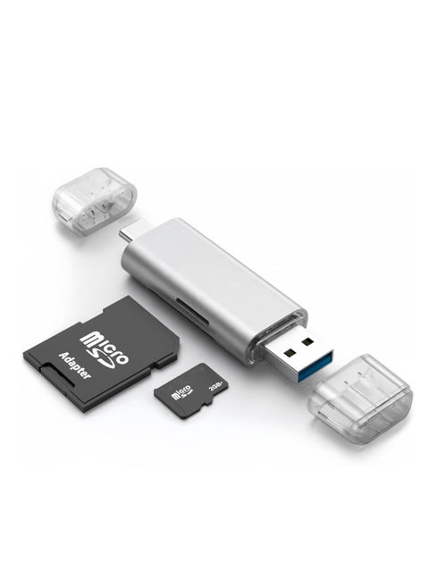 Micro SD Card Reader, USB 3.0 USB-C Memory Card Reader, Aluminum Multi 2-in-1 External SD Card Adapter for Phone Camera PC Laptop Table, Support TF/SD/Micro/SD/SDXC/SDHC/MMC/RS-MMC/UHS-I
