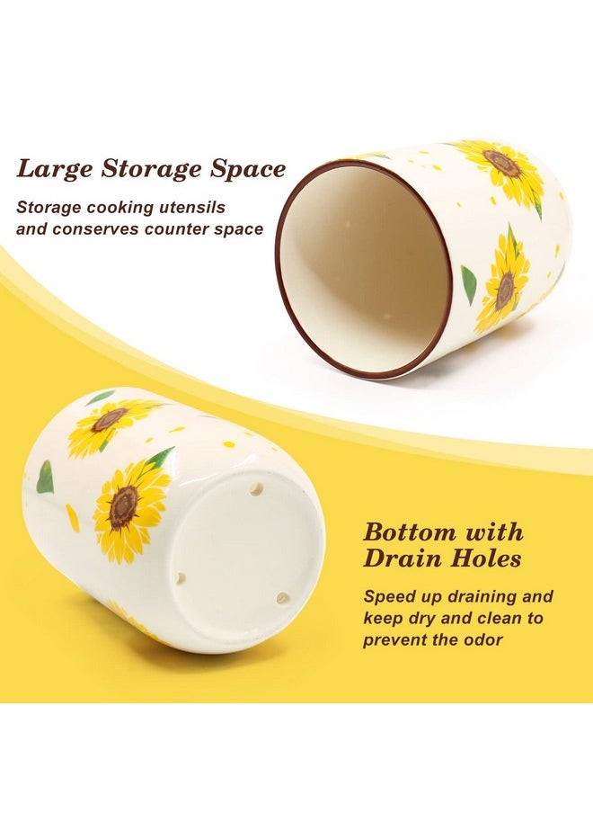 Nefelibata - Utensil Holder Nefelibata Sunflower Ceramic Utensil Crock Kitchen Storage Pottery Spatula Canisters For Hearth Countertop Organizer Spoon Rest Modern Farmhouse Cooking Tools Gift - Image 1