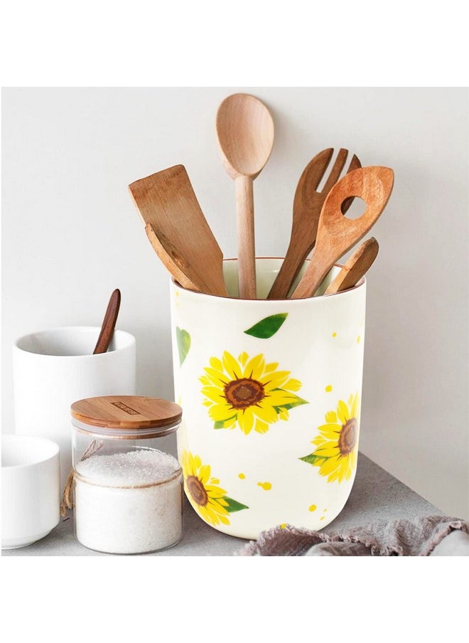 Nefelibata - Utensil Holder Nefelibata Sunflower Ceramic Utensil Crock Kitchen Storage Pottery Spatula Canisters For Hearth Countertop Organizer Spoon Rest Modern Farmhouse Cooking Tools Gift - Image 1