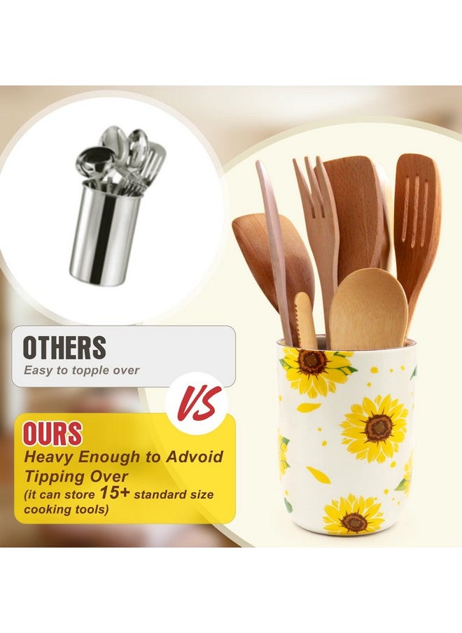 Nefelibata - Utensil Holder Nefelibata Sunflower Ceramic Utensil Crock Kitchen Storage Pottery Spatula Canisters For Hearth Countertop Organizer Spoon Rest Modern Farmhouse Cooking Tools Gift - Image 1