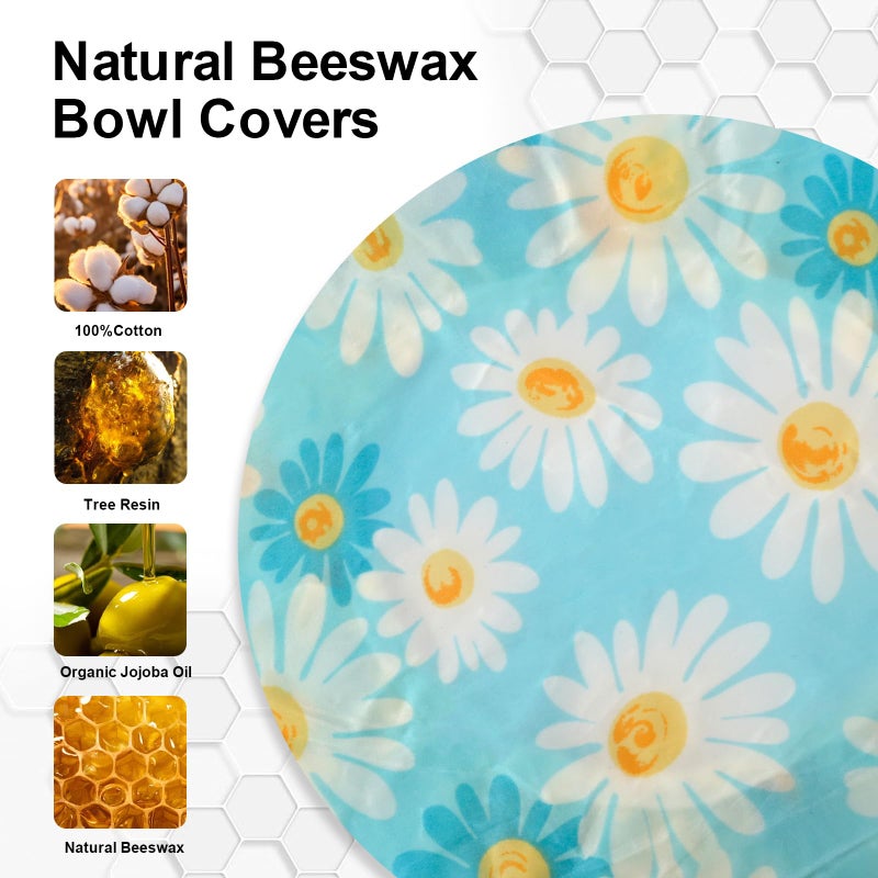 BERBAM 2Pcs Reusable Bowl Covers for Bread Proofing - Cotton Beeswax Bowl Covers Reusable with Elastic Rim, Eco-Friendly Sourdough Bowl Cover for Food Storage (10INCH) (Yellow & Blue daisy) - Image 4