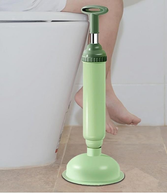 NYCTAN Toilet Cleaner Drain Dredger Pump Air High Pressure Plunger for Toilet, Bathroom, Sink, washroom, unblock with One Loose and One Push Black Color (Green) - Image 2