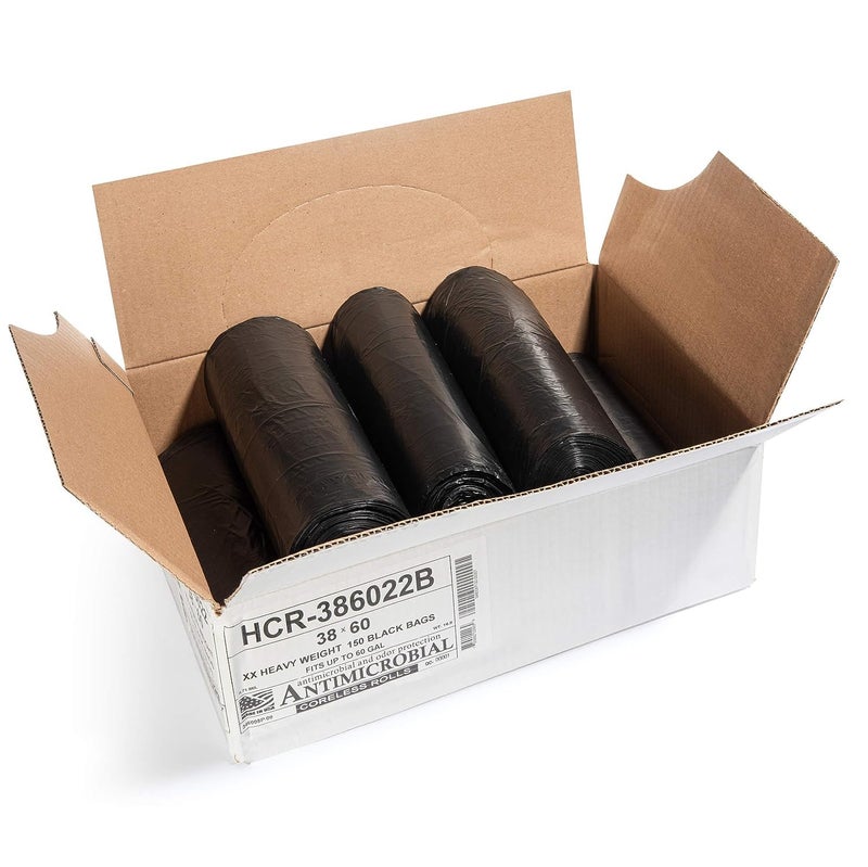 Aluf Plastics High Density Trash Bags, 60 Gallon, 150 Count, 22 Micron (eq), 38" x 60", Black, for Bathroom, Office, Industrial, Commercial, Janitorial, Municipal, Recycling - Image 2