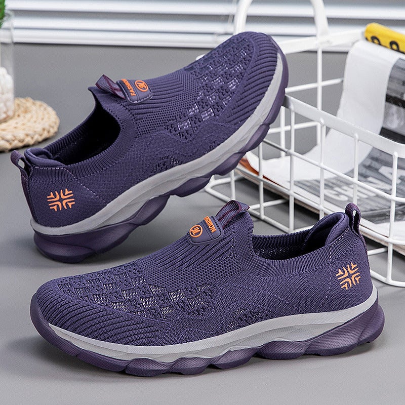 Summer Women'S Hollow-Out Slip-On Safety Shoes For The Elderly Middle-Aged Casual Walking Shoes Breathable Fly-Woven Mesh Shoes For Mothers - Image 1