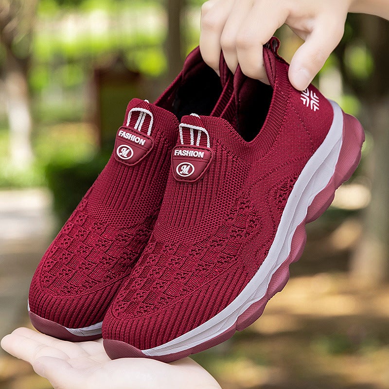 Summer Women'S Hollow-Out Slip-On Safety Shoes For The Elderly Middle-Aged Casual Walking Shoes Breathable Fly-Woven Mesh Shoes For Mothers - Image 2