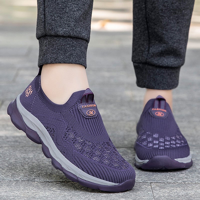 Summer Women'S Hollow-Out Slip-On Safety Shoes For The Elderly Middle-Aged Casual Walking Shoes Breathable Fly-Woven Mesh Shoes For Mothers - Image 3