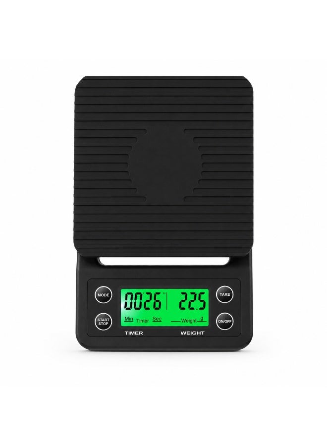 Digital kitchen coffee scale with timer and tare function; high-precision food scale featuring a digital display and non-slip silicone mat, suitable for pour-over coffee preparation and weighing beans and water. - Image 1