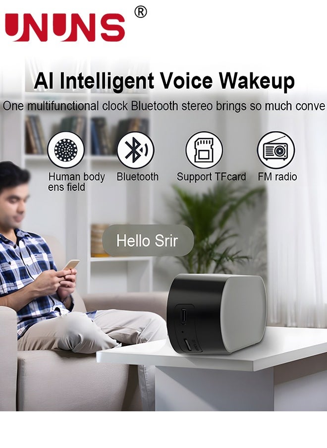 UNUNS - ساعة تنبيه رقمية LED، ساعة مكتبية وساعة بجانب السرير مع راديو FM، شاشة LED كبيرة، مكبر صوت بلوتوث مع ضوء ليلي وميزة الغفوة، ساعة تنبيه قابلة للشحن للغرف والمكاتب - Image 1