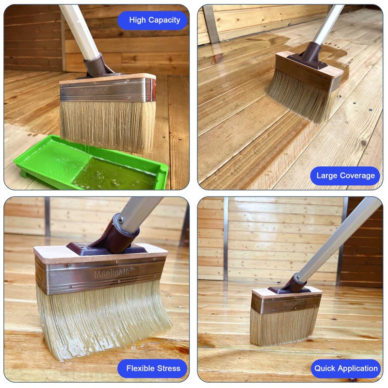 Magimate Deck Brush Stain Applicator by Magimate - Thick Soft Large Paint Brush Head with Threads for Extension to Apply Stain and Sealers on Wood Deck Floor Fence Walls - 7 Inch Wide - Image 4