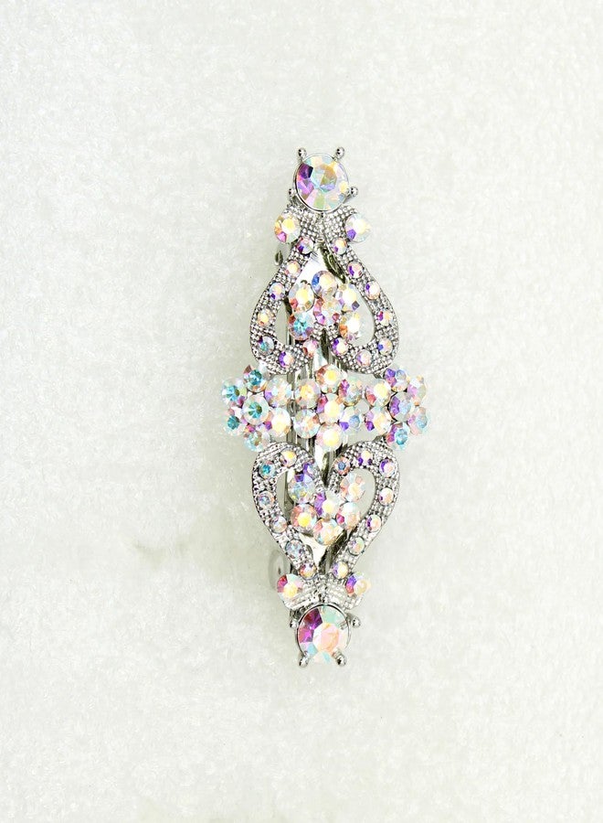 Faship AB Rhinestone Crystal Floral Double Hearts Hair Barrette Clip - Image 2