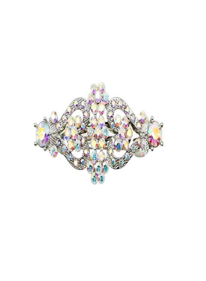 Faship AB Rhinestone Crystal Floral Double Hearts Hair Barrette Clip - Image 1