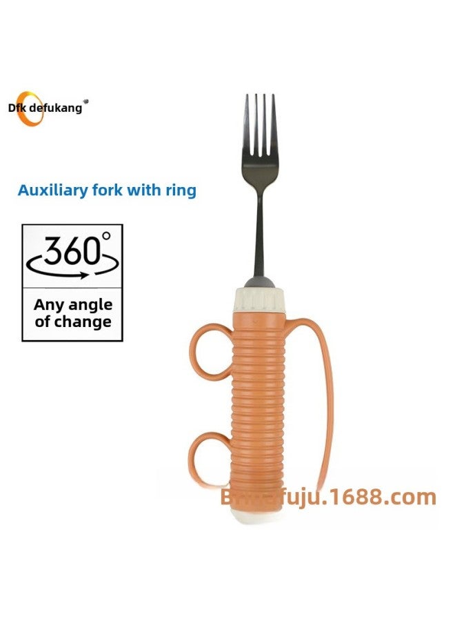 Suitable For Aging Tableware For The Elderly Folding Special Stroke Anti-shake Spoon Fork Rehabilitation Food Aid Chopsticks Auxiliary Suction Cup Anti-spill Bowl-Specifications:Ring Food Aid Fork  - Image 1