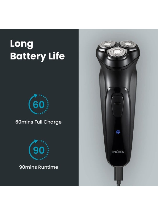 ENCHEN Blackstone-C Electric Shaver for Men, USB Rechargeable Waterproof Razor with 3D Floating Rotary Blades, Pop-up Trimmer, Cordless Washable Grooming Kit for Face and Beard - Image 3