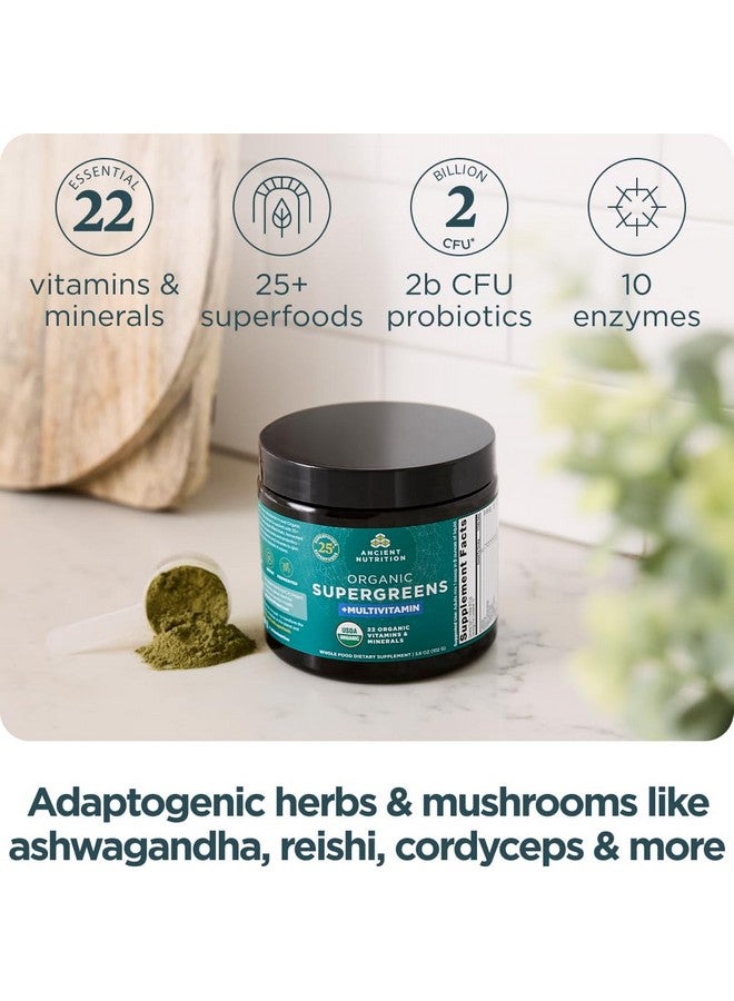 Ancient Nutrition Organic SuperGreens Powder with Probiotics, Organic Multivitamin Greens, Made from Real Fruits, Vegetables and Herbs, Digestive and Energy Support, 12 Servings, 3.6oz - Image 2