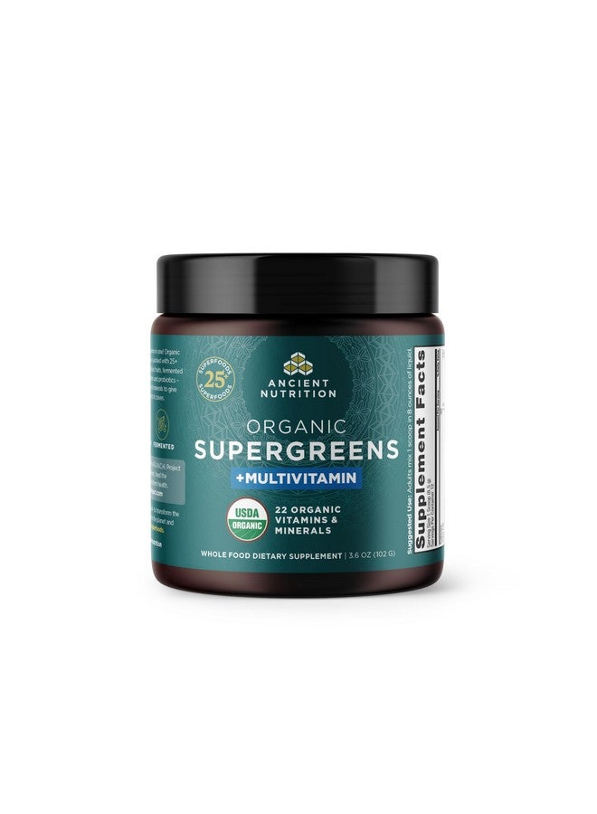 Ancient Nutrition Organic SuperGreens Powder with Probiotics, Organic Multivitamin Greens, Made from Real Fruits, Vegetables and Herbs, Digestive and Energy Support, 12 Servings, 3.6oz - Image 1