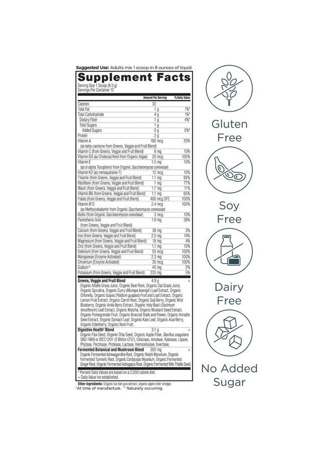 Ancient Nutrition Organic SuperGreens Powder with Probiotics, Organic Multivitamin Greens, Made from Real Fruits, Vegetables and Herbs, Digestive and Energy Support, 12 Servings, 3.6oz - Image 4