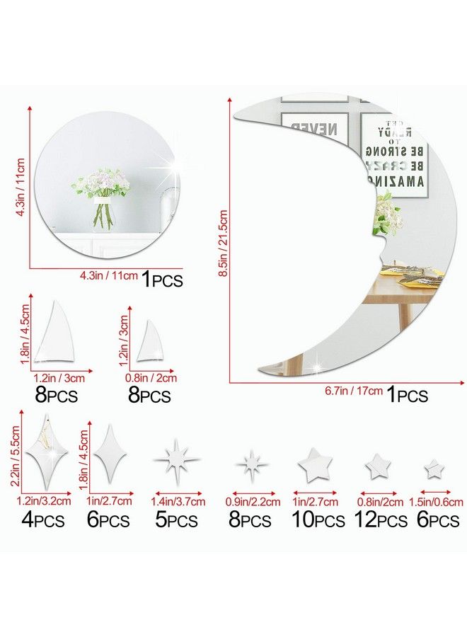 Amaonm Removable 3D Acrylic Mirror Surface Crystal Moon And Stars Wall Decal Diy Home Art Decor Wall Sticker Murals For Kids Boys And Girls Bedroom Room Ceiling Bathroom Tv Background - Image 3