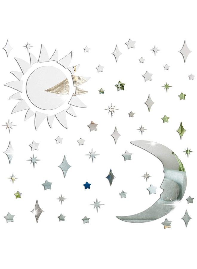 Amaonm Removable 3D Acrylic Mirror Surface Crystal Moon And Stars Wall Decal Diy Home Art Decor Wall Sticker Murals For Kids Boys And Girls Bedroom Room Ceiling Bathroom Tv Background - Image 2
