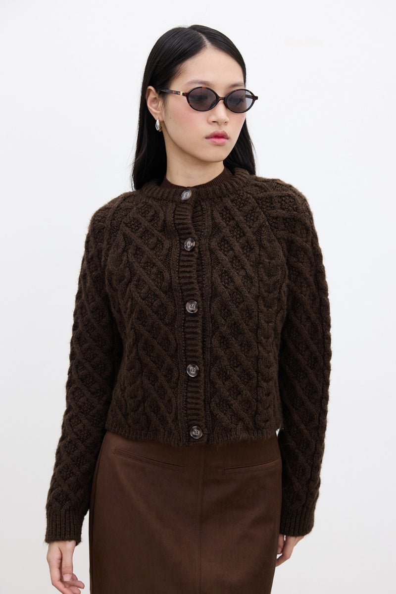 Manuka Hair Braided Cardigan Brown  - Image 1