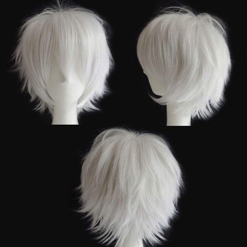 S-noilite Short Unisex Anime Wig - Fluffy Hair, Japanese Comic Hairstyles With Layered Bang for Halloween Cosplay Party Costume - Full Synthetic (White) - Image 3