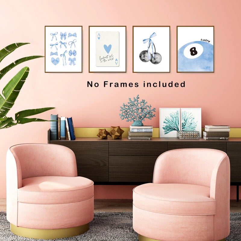 okaxscm Light Blue Coquette Trendy Preppy Wall Art Prints Set of 4  Coquette Preppy Room Decor  Blue Bow Disco 8 Ball Cherry Wall Decor Posters for Girls Bedroom Dorm  8x10 Unframed - Image 4