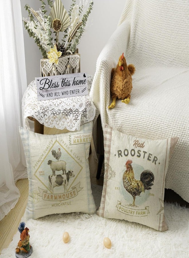 Faromily Vintage Farmhouse Animal Pillow Covers 18x18 Set of 4 Rustic Retro Farmer's Market Truck Rooster Sheep Feed Seed Premium Poultry Farm Home Décor Throw Pillow Case Cushion Cover (18" X 18") - Image 2