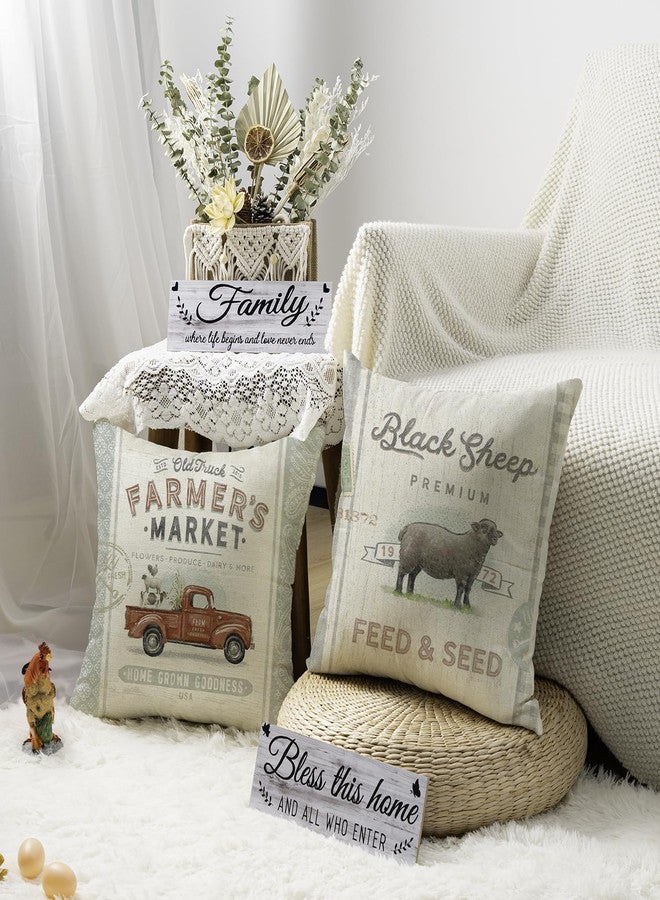 Faromily Vintage Farmhouse Animal Pillow Covers 18x18 Set of 4 Rustic Retro Farmer's Market Truck Rooster Sheep Feed Seed Premium Poultry Farm Home Décor Throw Pillow Case Cushion Cover (18" X 18") - Image 4