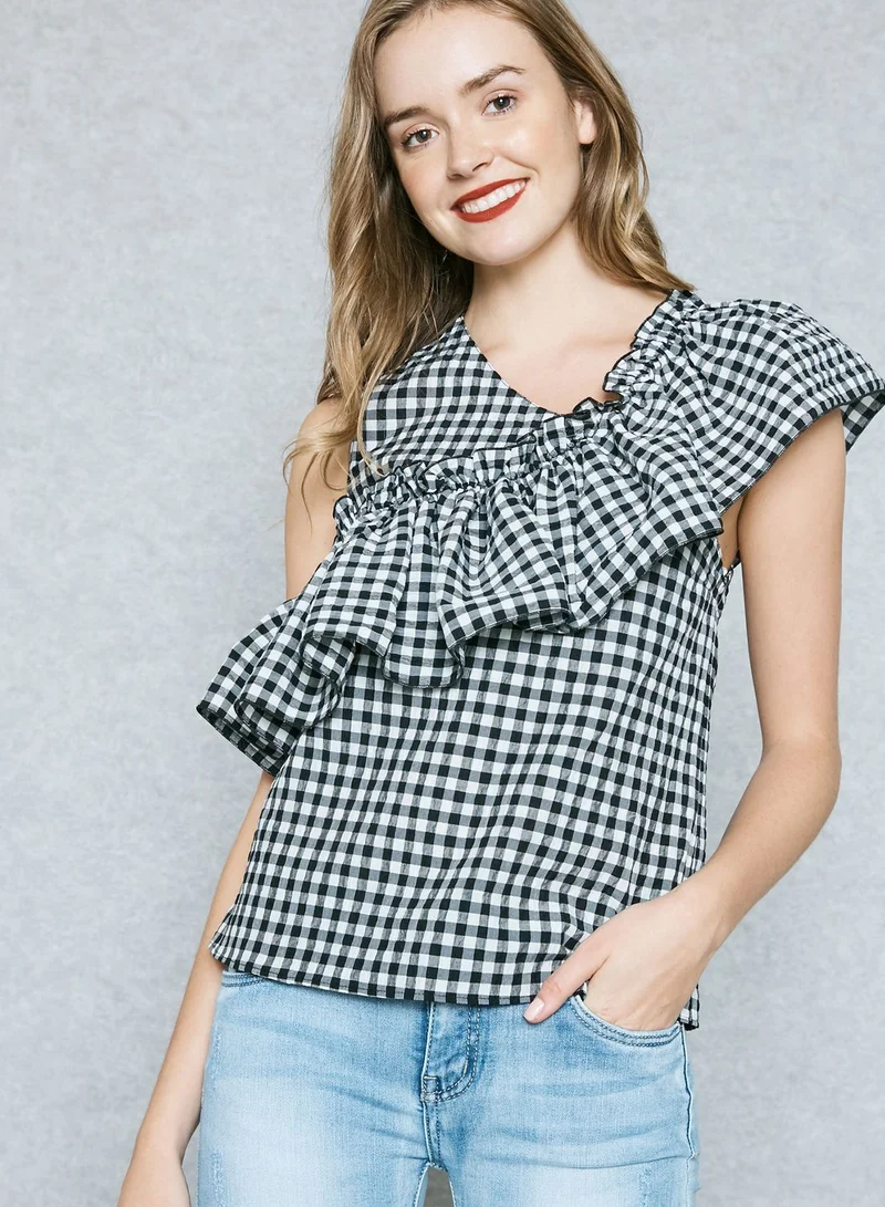 MANGO Frill Detail Gingham Top