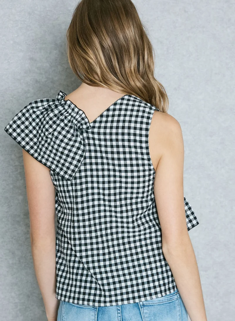 MANGO Frill Detail Gingham Top