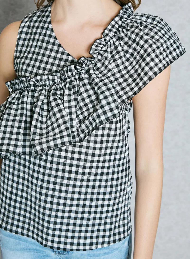 MANGO Frill Detail Gingham Top