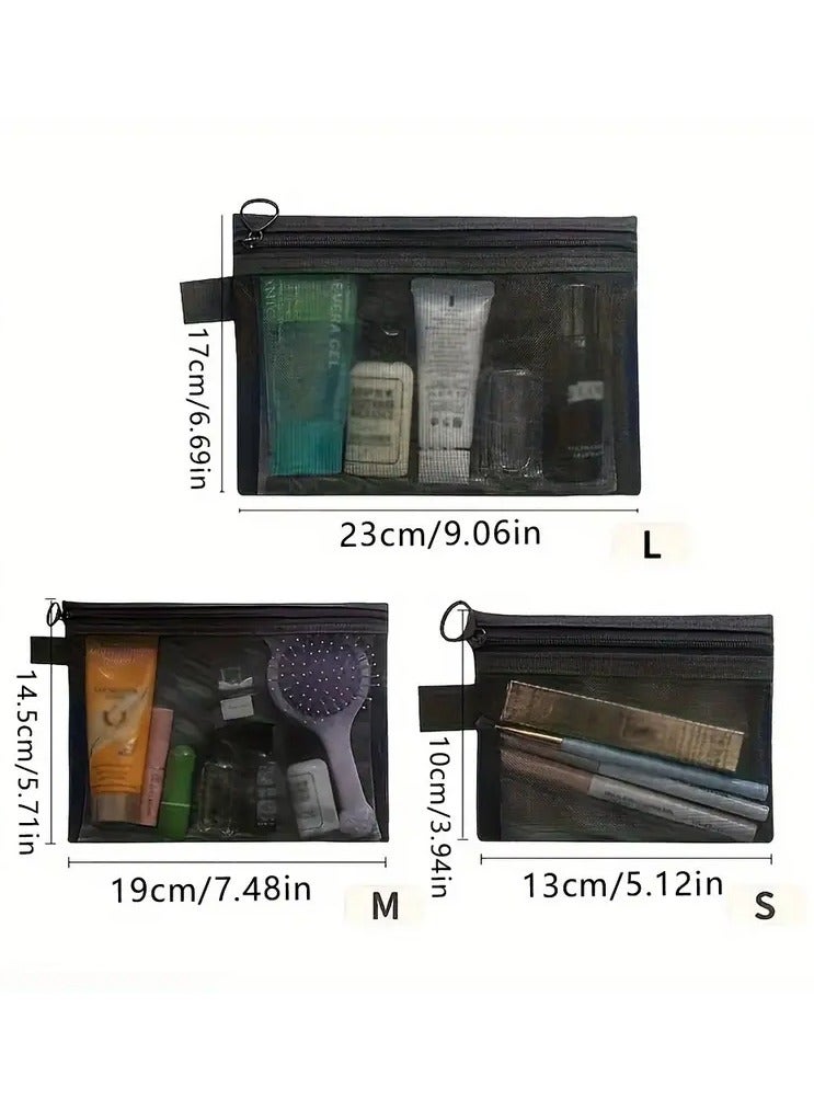 Rozino Lightweight Mesh Travel Toiletry Bag Set with Zipper Closure - Fabric Makeup Organizer Bags for Cosmetics, Accessories - Hand Washable Minimalist Design - Multipurpose Coin Purses & Organizers  - Image 2