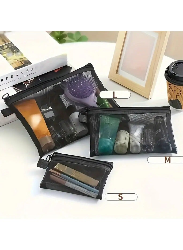 Rozino Lightweight Mesh Travel Toiletry Bag Set with Zipper Closure - Fabric Makeup Organizer Bags for Cosmetics, Accessories - Hand Washable Minimalist Design - Multipurpose Coin Purses & Organizers  - Image 4