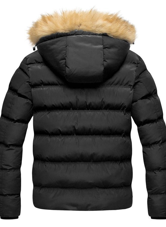 Pursky Men's Puffer Jacket Waterproof Winter Bubble Coats Ski Parka Fur Hooded, Black, X-Large - Image 2