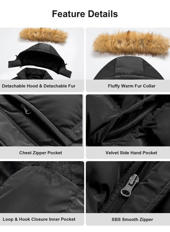 Pursky Men's Puffer Jacket Waterproof Winter Bubble Coats Ski Parka Fur Hooded, Black, X-Large - Image 5