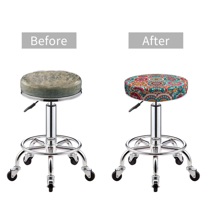 Granbey Floral Boho Stool Cover Round - Flowers Bar Stool Seat Covers Colorful Barstool Covers Slipcovers for 12 Inch Round Chair - Image 5