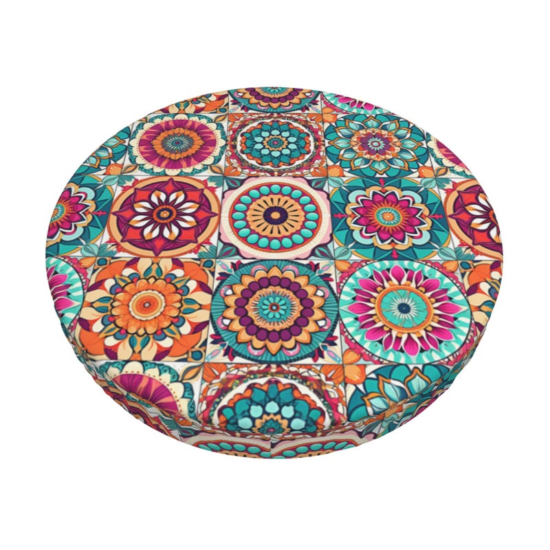 Granbey Floral Boho Stool Cover Round - Flowers Bar Stool Seat Covers Colorful Barstool Covers Slipcovers for 12 Inch Round Chair - Image 1