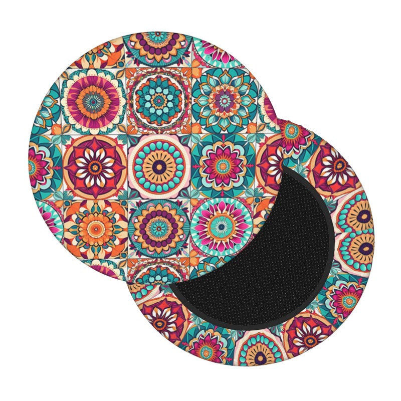 Granbey Floral Boho Stool Cover Round - Flowers Bar Stool Seat Covers Colorful Barstool Covers Slipcovers for 12 Inch Round Chair - Image 2
