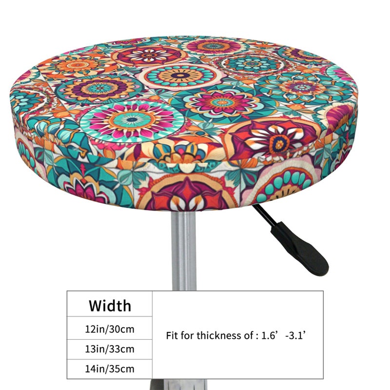 Granbey Floral Boho Stool Cover Round - Flowers Bar Stool Seat Covers Colorful Barstool Covers Slipcovers for 12 Inch Round Chair - Image 4