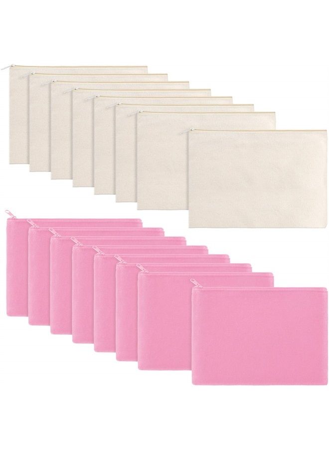meekoo 16 Pack Multi-Purpose Cosmetics Bag with Zipper Canvas Makeup Pouches Travel Toiletry Bag Pen Pencil Bag Blank DIY Craft Bag (L, Beige and Pink) 