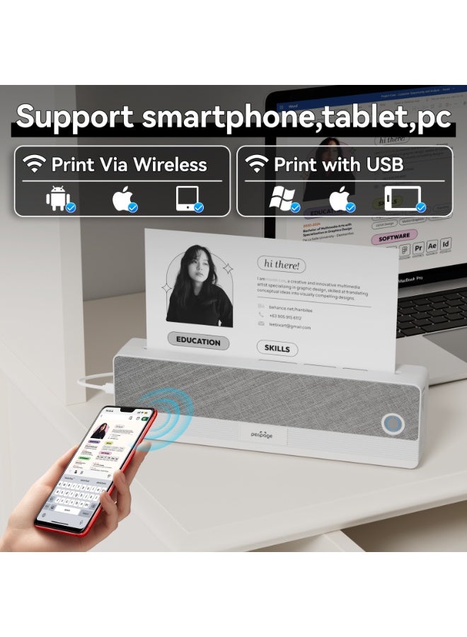 بيري بيدج طابعة Peripage P81 الحرارية المحمولة A4، لاسلكية بدون حبر بتقنية بلوتوث، مقاس 21 × 29.7 سم (مقاس الرسائل الأمريكية)، متوافقة مع نظامي أندرويد وiOS، للمستندات وورق الوشم والصور - Image 2