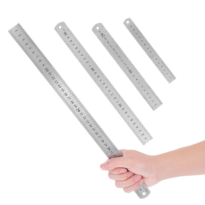 4pcs Stainless Steel Dual-Scale Measuring Ruler Set 15cm 20cm 30cm 40cm Precision Metal Rulers for School Office Engineering and Craft Layout Tools - Image 1