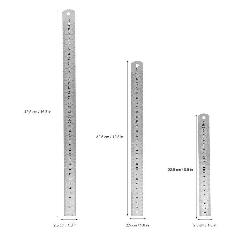 4pcs Stainless Steel Dual-Scale Measuring Ruler Set 15cm 20cm 30cm 40cm Precision Metal Rulers for School Office Engineering and Craft Layout Tools - Image 2