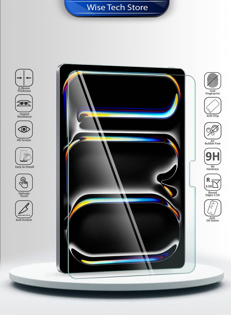 دبليو تيك حامي شاشة زجاجي مقسّى كامل بصلابة 9H لجهاز Apple iPad Pro 13 5G 2025 (M5) بقياس 13 بوصة من سلسلة WTech Premium بحواف منحنية (TSGPCN) - شفاف - Image 2