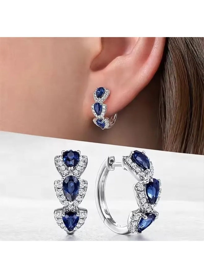 AKSONZ Droplet Zirconia Hoop Earrings – Shiny Synthetic Gemstone Huggie Hoops for Women, Elegant Banquet & Party Jewelry, Hypoallergenic Ear Ornaments Luxury Gift for Her - Image 3