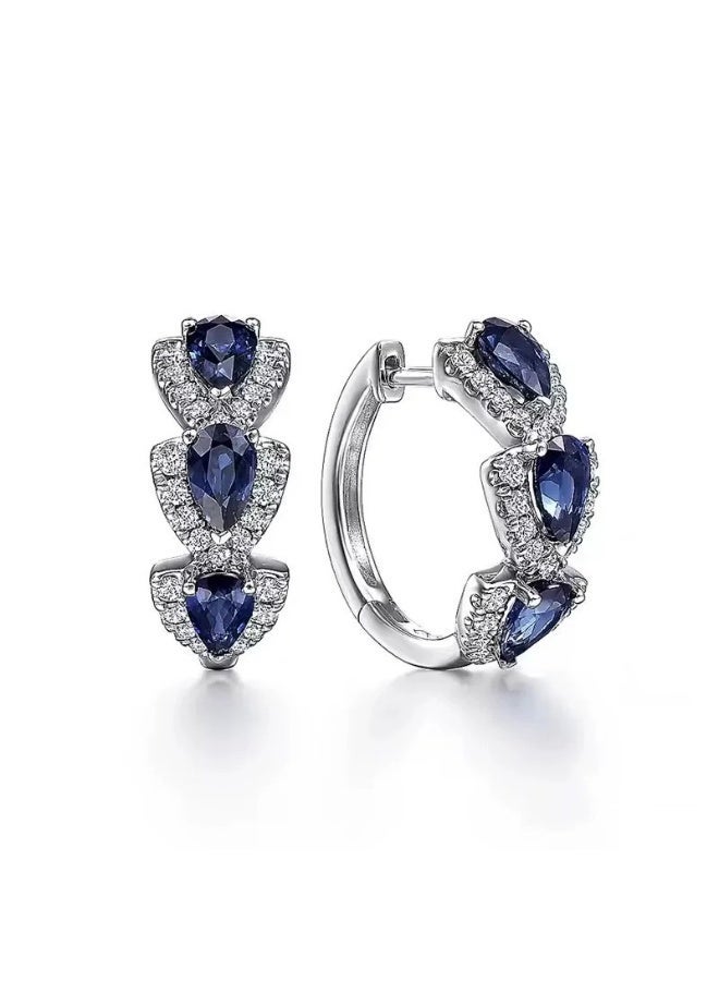 AKSONZ Droplet Zirconia Hoop Earrings – Shiny Synthetic Gemstone Huggie Hoops for Women, Elegant Banquet & Party Jewelry, Hypoallergenic Ear Ornaments Luxury Gift for Her - Image 2
