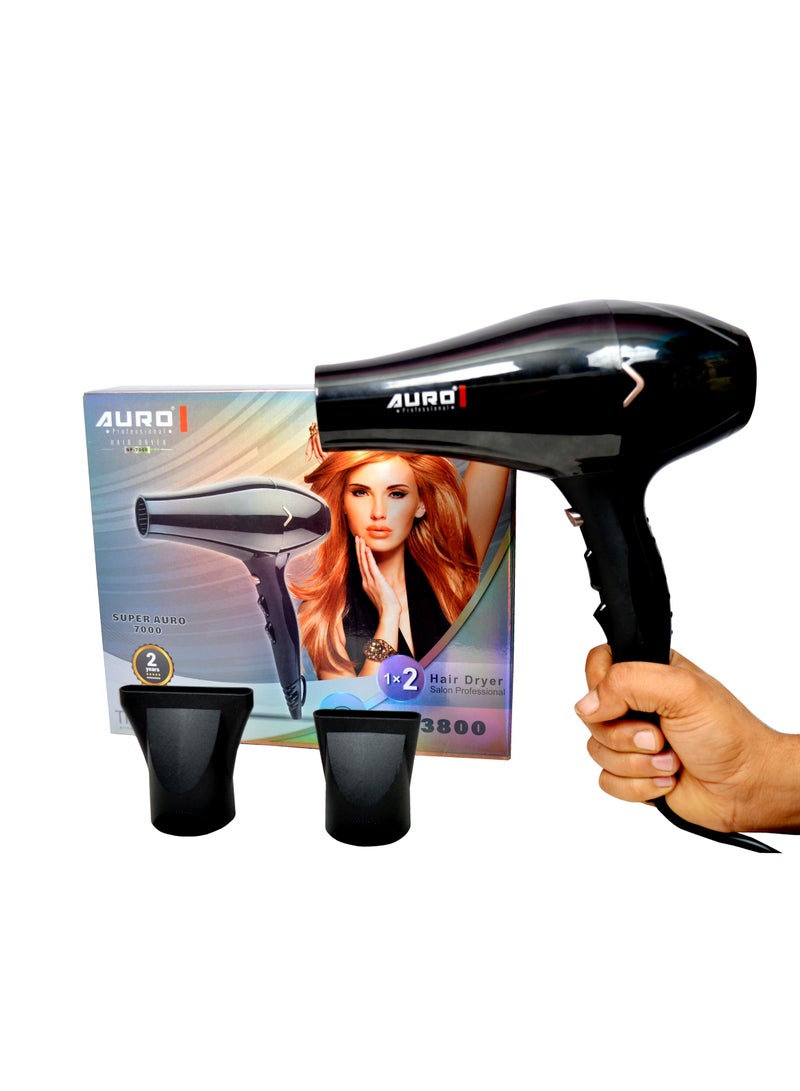 اورو مجفف شعر احترافي Auro Super 3800 بقوة عالية مع فوهتين للتصفيف - Image 1