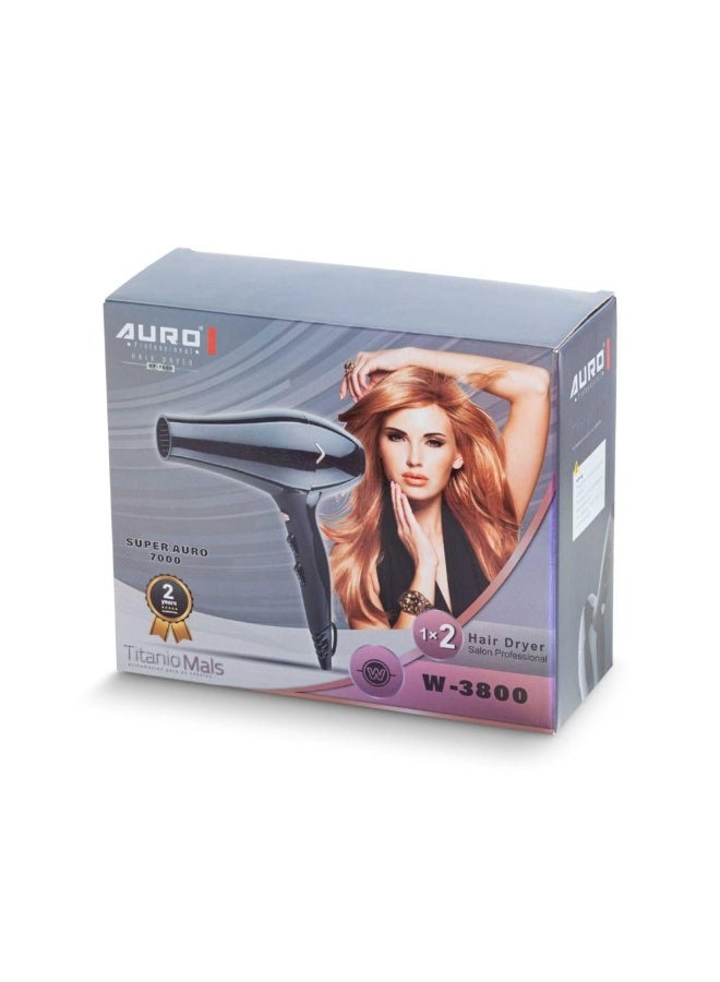 اورو مجفف شعر احترافي Auro Super 3800 بقوة عالية مع فوهتين للتصفيف - Image 2