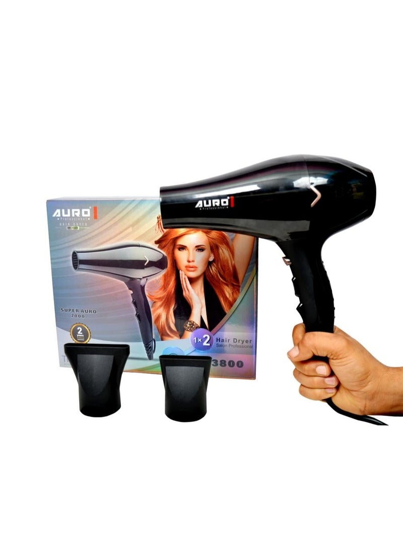 اورو مجفف شعر احترافي Auro Super 3800 بقوة عالية مع فوهتين للتصفيف - Image 4