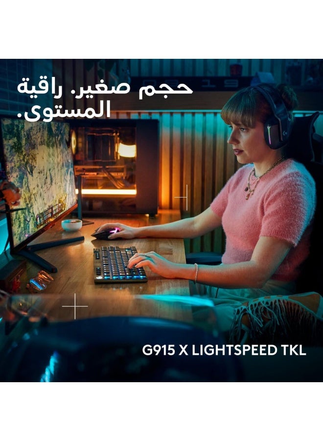 Logitech G915 X LIGHTSPEED TKL Low-Profile Wireless Gaming Keyboard, Double-Shot PBT Keycaps, Fully Programmable Keys, RGB Backlighting, Sleek Aluminum Finishing, GL Brown Tactile, PC/Mac - Black - Image 2